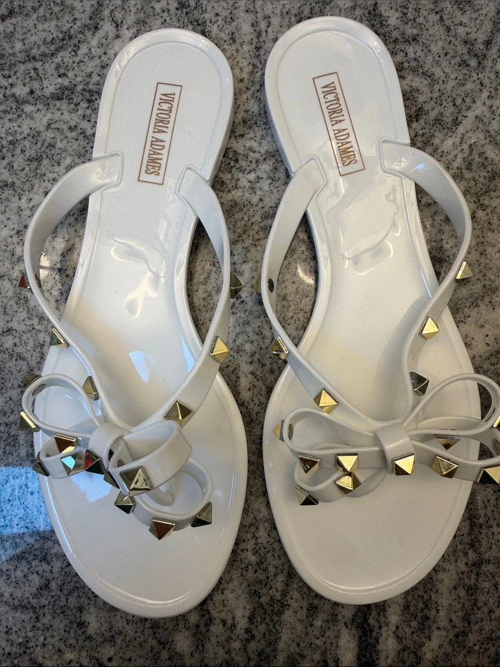 Victoria Adams White Studded Bow Jelly Flip-Flops